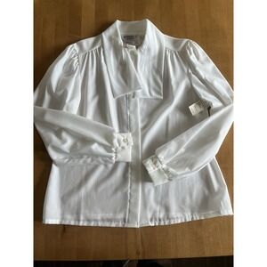 Vtg Jonquil by‎ Judy Bond Petites LS Button White Geek Secretary Bow 12P
